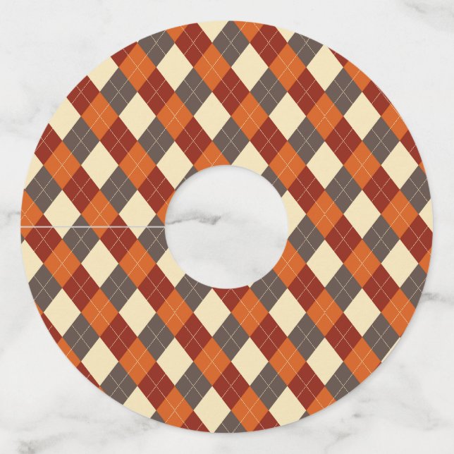 Fall/Autumn Gingham pattern  Wine Glass Tag (Front)