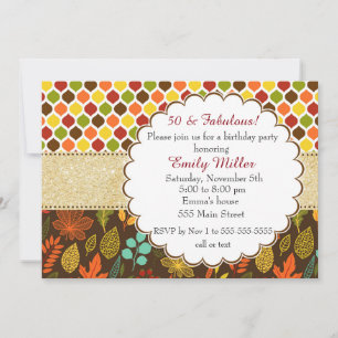 Fall Autumn Glitter Adult Birthday Invitation