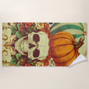 Fall/Autumn/Halloween/pumpkin/skeleton Beach Towel
