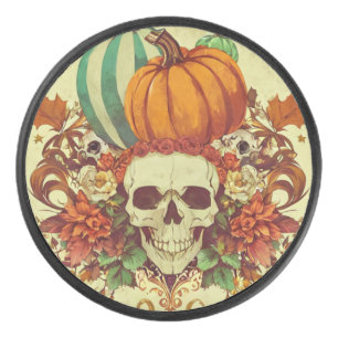 Fall/Autumn/Halloween/pumpkin/skeleton Hockey Puck