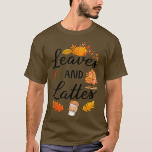 Fall Autumn Halloween Women Leaves Lattes Pumpkin T-Shirt