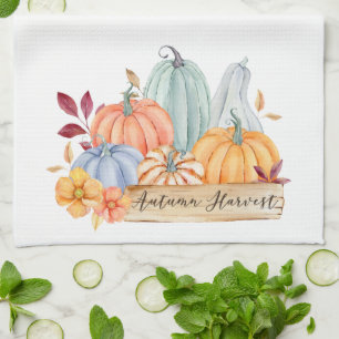 Fall Autumn Harvest Green Pumpkins Kitchen Towel