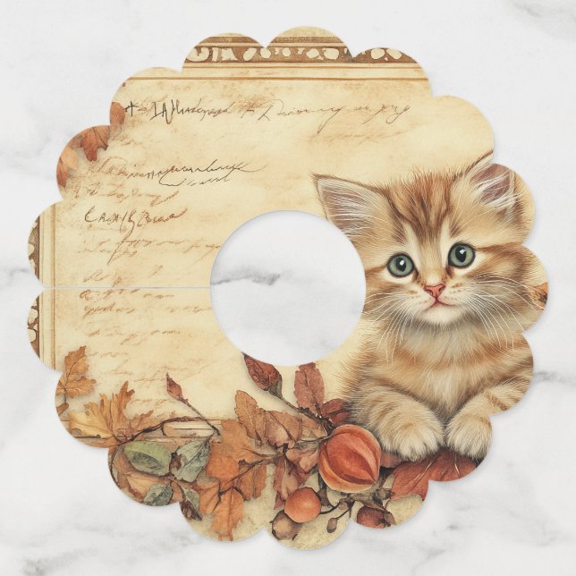 Fall Autumn Harvest Kitty Wine Glass Tag (Front)