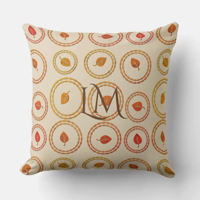 Fall Autumn  Leaf Pattern Add Initials Pillow (Front)
