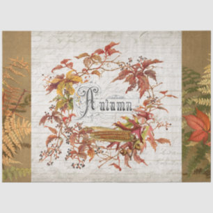 Fall Autumn Leaf Wreath Script Ephemera Decoupage Tissue Paper