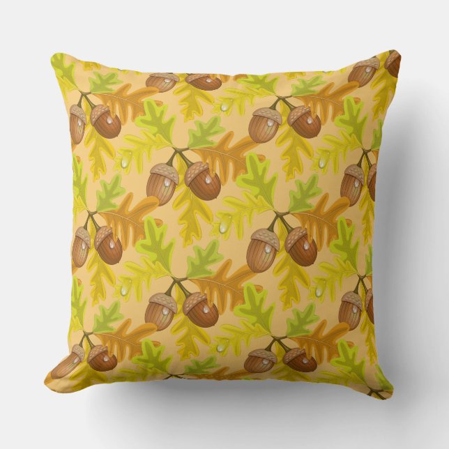 Fall Autumn Leaves Acorn Throw Pillow (Front)