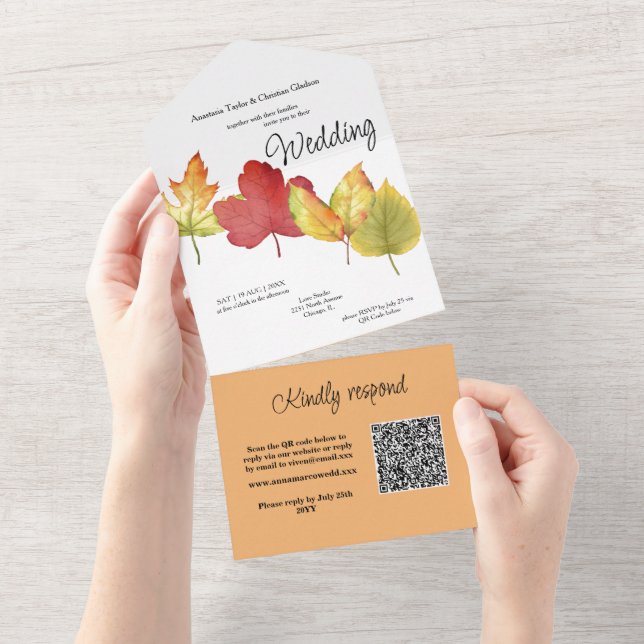 Fall Autumn Leaves All in One Wedding Invite (Tearaway)