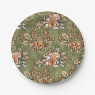 Fall Autumn Leaves and Squirrel Paper Plate