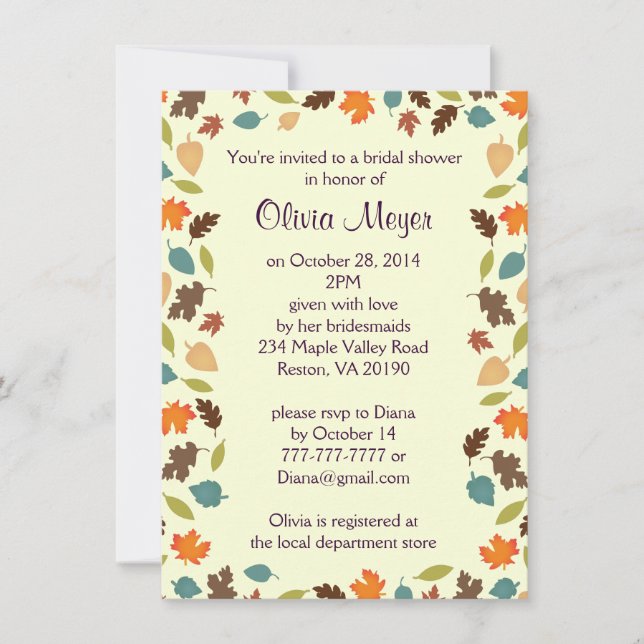 Fall Autumn Leaves Bridal Shower Invitation (Front)