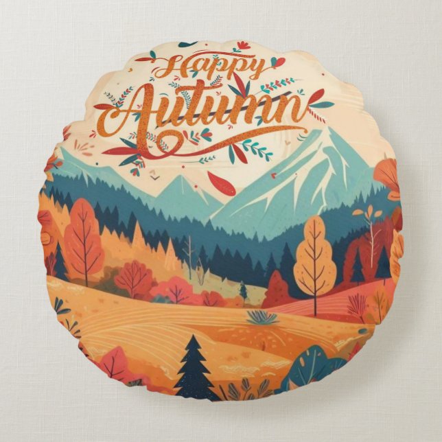 Fall/Autumn/leaves/colourful Round Pillow (Front)