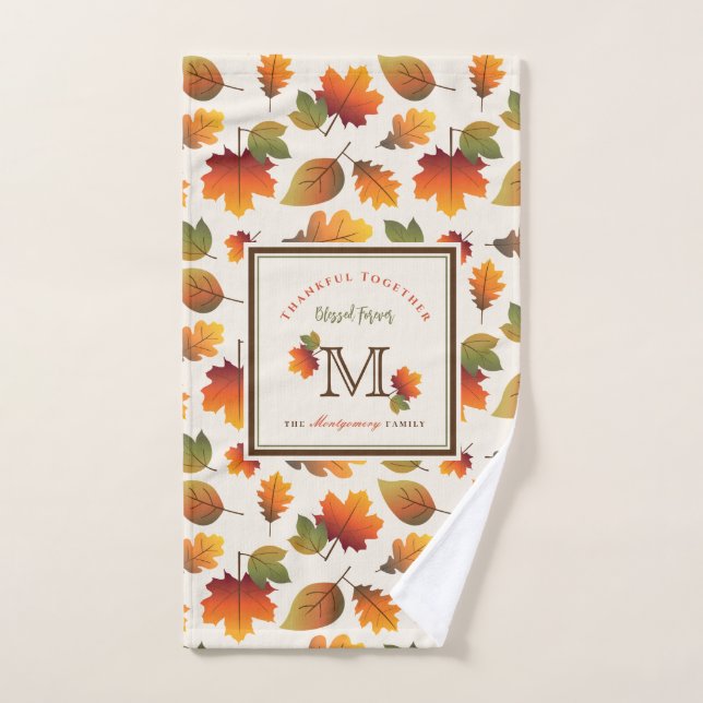 Fall/Autumn Leaves Family Monogram Thanksgiving Hand Towel (Hand Towel)