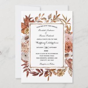Fall Autumn Leaves Floral Formal Elegant Wedding I Invitation