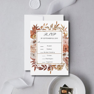 Fall Autumn Leaves Floral Formal Elegant Wedding   RSVP Card