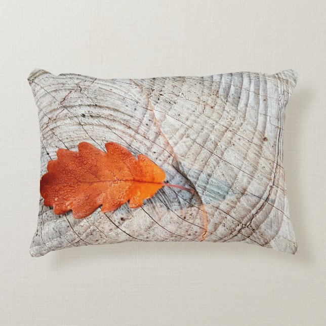 Fall autumn leaves oak leaf wood accent pillow (Front)