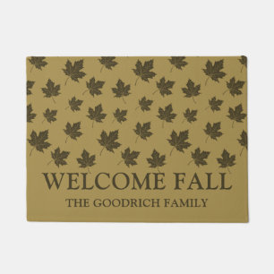 Fall Autumn Leaves Pattern. Brown Personalized Doormat