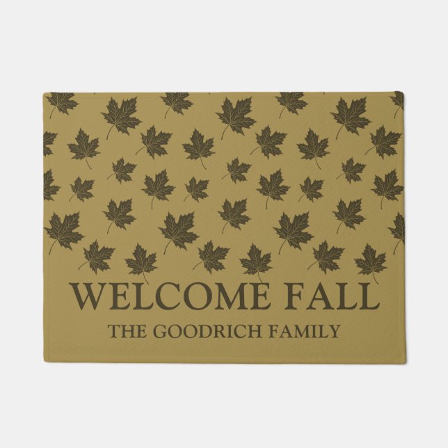 Fall Autumn Leaves Pattern. Brown Personalized Doormat (Front)
