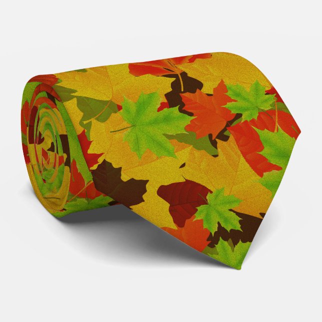 Fall Autumn Leaves Pattern Tie (Rolled)