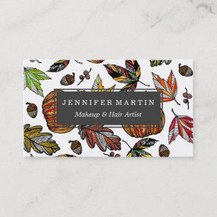 Fall Autumn Leaves Pumpkin and Acorns Illustration Business Card