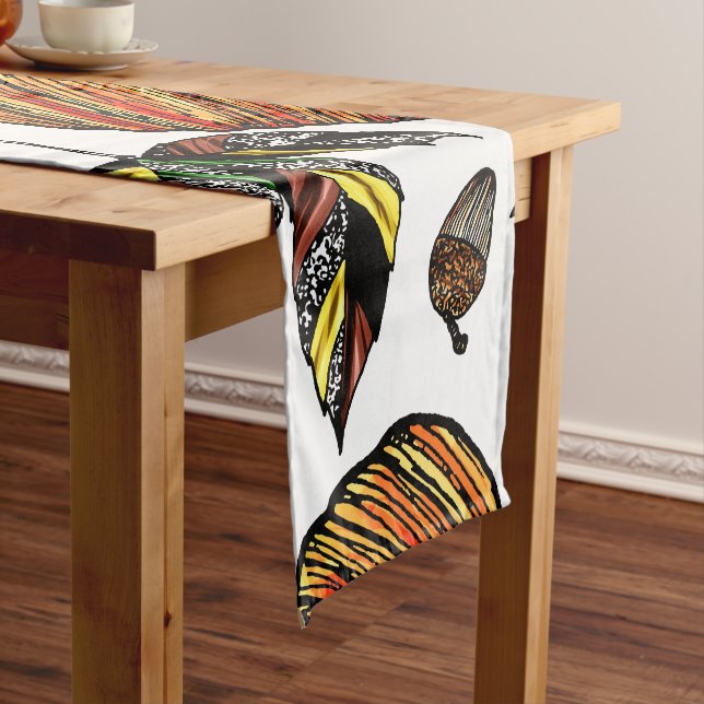 Fall Autumn Leaves Pumpkin and Acorns Illustration Short Table Runner (In Situ)