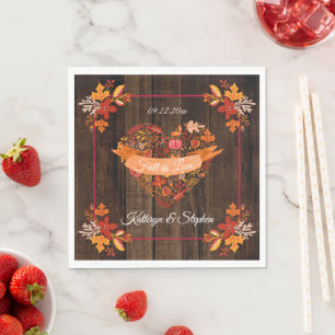 Fall Autumn Leaves Pumpkins Fall in Love Names Napkin