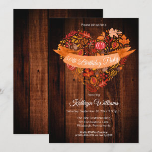 Fall   Autumn Leaves Pumpkins Wood Birthday Party Invitation