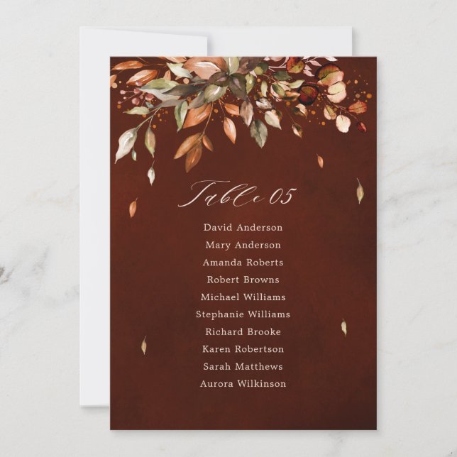 Fall Autumn Leaves Rustic Country Boho  Chart card (Front)