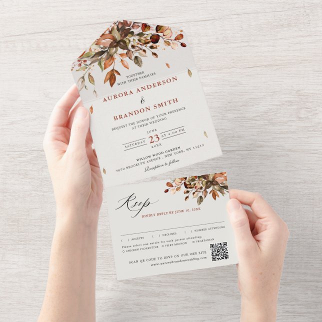 Fall Autumn Leaves Rustic Country Boho Wedding All In One Invitation (Tearaway)