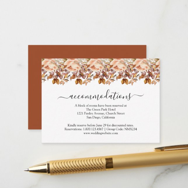 Fall Autumn Leaves Rustic Country Boho Wedding Enclosure Card (Front/Back In Situ)