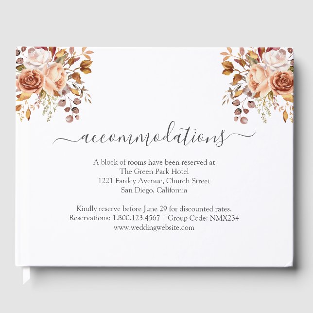 Fall Autumn Leaves Rustic Country Boho Wedding Guest Book (Front)