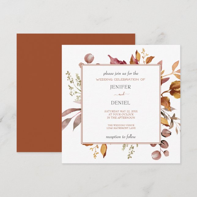 Fall Autumn Leaves Rustic Country Boho Wedding Invitation (Front/Back)