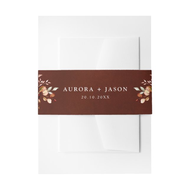 Fall Autumn Leaves Rustic Country Boho Wedding Invitation Belly Band (Front Example)