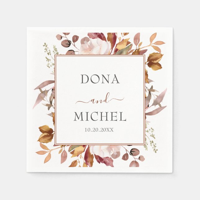 Fall Autumn Leaves Rustic Country Boho Wedding Napkin (Front)