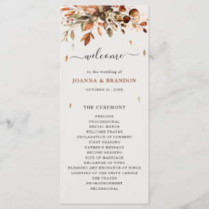 Fall Autumn Leaves Rustic Country Boho Wedding Program