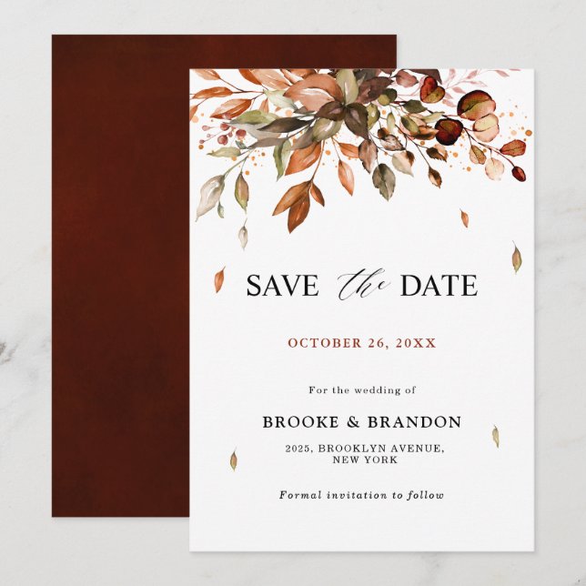 Fall Autumn Leaves Rustic Country Boho Wedding Sav Save The Date (Front/Back)