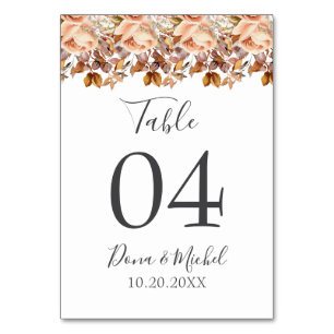Fall Autumn Leaves Rustic Country Boho Wedding Table Number