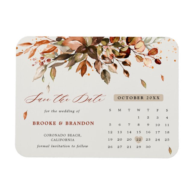 Fall Autumn Leaves Rustic Country Save the Date Magnet (Horizontal)
