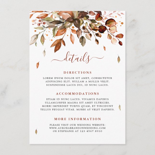 Fall Autumn Leaves Rustic Country Wedding Details  Enclosure Card (Front)