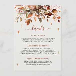 Fall Autumn Leaves Rustic Country Wedding Details  Enclosure Card