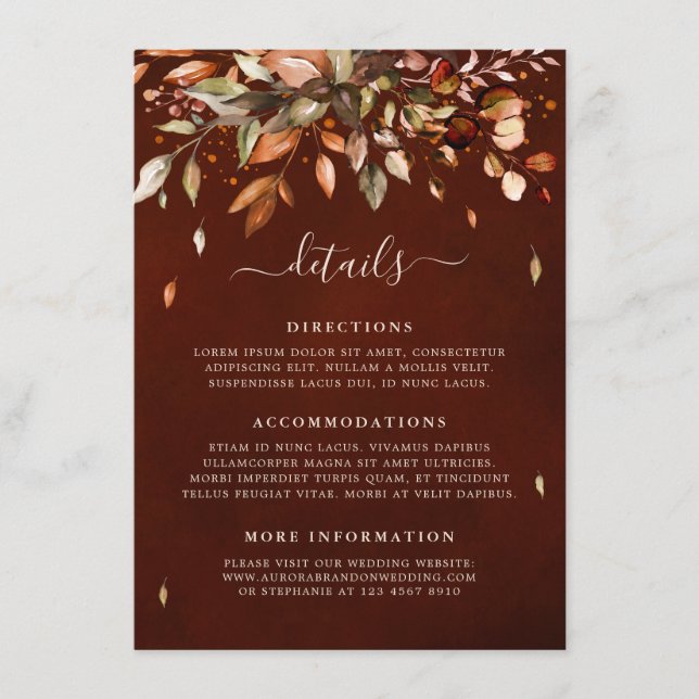 Fall Autumn Leaves Rustic Country Wedding Details  Enclosure Card (Front)