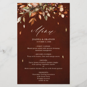 Fall Autumn Leaves Rustic Country Wedding Menu