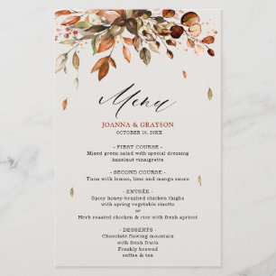Fall Autumn Leaves Rustic Country Wedding Menu