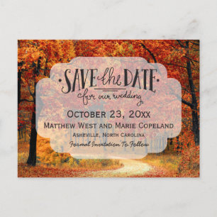 Fall Autumn Leaves Rustic Wedding Save The Date Announcement Postcard
