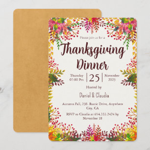 Fall Autumn Leaves Thanksgiving Dinner Invitation