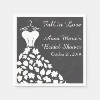 Fall Autumn Leaves Wedding Dress Bridal Shower Napkin
