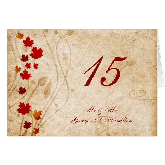 fall autumn  leaves  wedding table seating card (Front Horizontal)