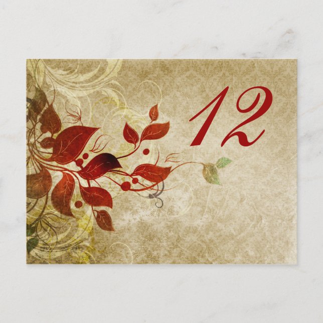 fall autumn  leaves wedding table seating card (Front)