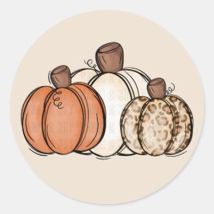 Fall Autumn Leopard Watercolor Pumpkin Classic Round Sticker