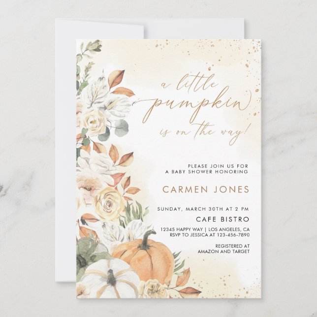 Fall Autumn Little Pumpkin Baby Shower Invitation (Front)