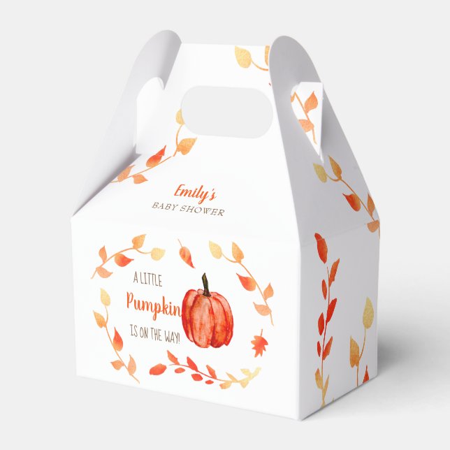 Fall Autumn Little Pumpkin Baby Shower Leaves Favor Box (Front Side)