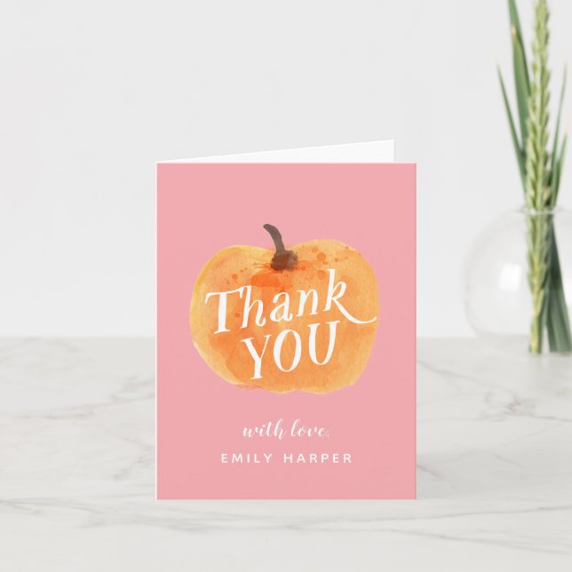 Fall Autumn Little Pumpkin Folded Thank You Card (Front)